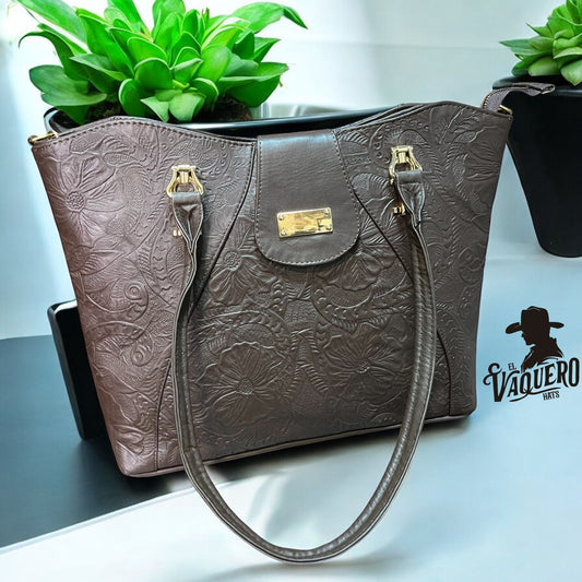 Cartera Cuero Grabado Café